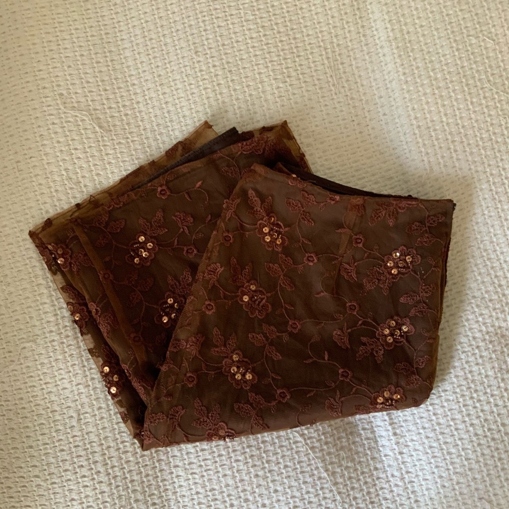 Vintage 90s Brown Sequin Floral Fairy Midi Skirt Sparkly Cottagecore Trendy